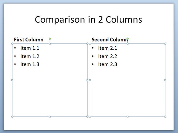 how to make two columns in powerpoint 2013