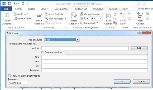 how to insert an endnote in word 2013