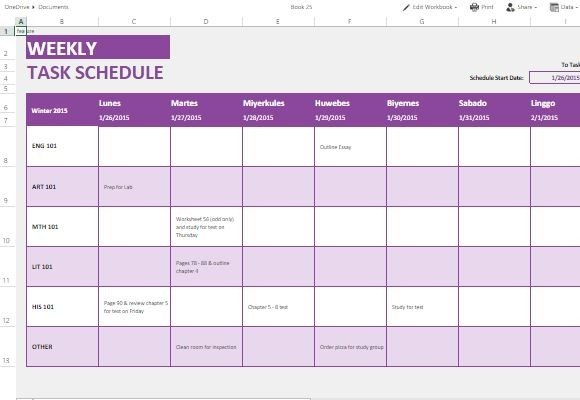 weekly-task-list-template-for-excel-online-powerpoint-presentation